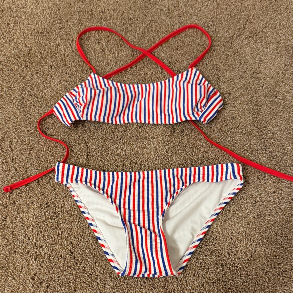 Xhilaration Red and Blue Striped Kids Bikini